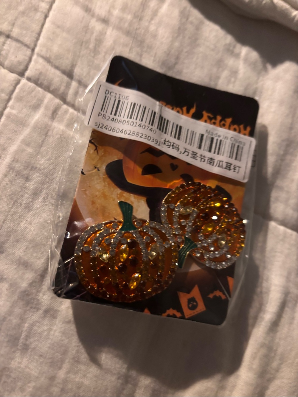 Halloween Pumpkin Crystal Stud Earrings - Orange